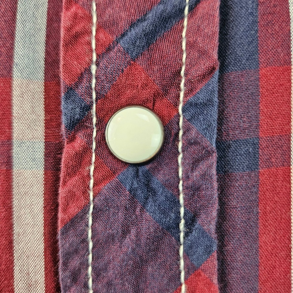 RECLAIM | Mens Athletic Fit Western Plaid Snap Button Down Shirt Red Navy XL - Picture 6 of 15